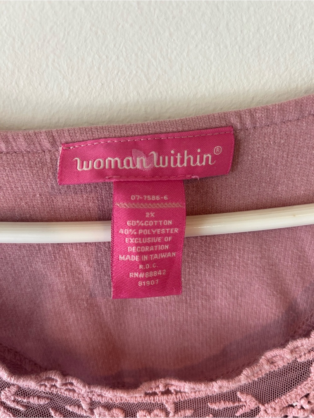Woman Within Dusty Rose Crochet-Trim Pullover - Picture 3 of 4
